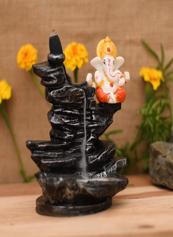 Craftam PolyResin Big Size Ganesha Sitting Near Fountain Smoke Backflow Cone Incense Holder Decorative Showpiece with 20 Free Smoke Backflow Scented Cone for Gifts, Home Décor - Image 4